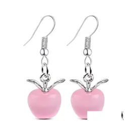 Charm Sweet Pink Opal Stone Apple Shape Statement Earrings For Women Girl Lovely Cute Fashion Stud Earings Jewelry Lover Gifts Drop D Otqdv