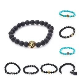 Charmarmband charm f￶r m￤n pl￤terade Buddha Leo lejonhuvud armband svart lava natursten p￤rlor droppleverans smycken dhkxq