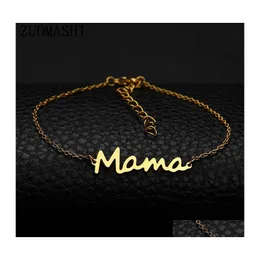 Gliederkette Edelstahl Buchstabe Mama Armbänder Mütter Liebe Anhänger Minimal Armband Sier Goldfarben Schmuck für Mütter Tag Drop De Ot0Ms