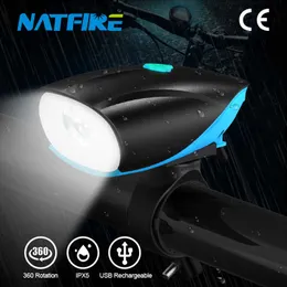 Luzes natfire luz 1200mAh USB recarregável à prova d'água de lanterna de bicicleta de bicicleta de bicicleta de bicicleta de ciclismo ao ar livre 3 Modos Acessórios de bicicleta de lanterna 0202