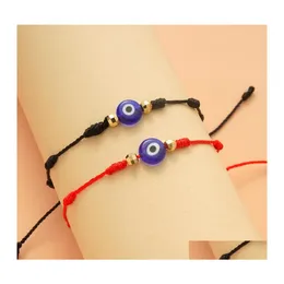 Charm Bracelets 터키의 행운의 사악한 파란 눈을위한 여성 수제 꼰 붉은 검은 밧줄 7 매듭 팔찌 보석 우정 낙담 OTWQS