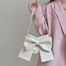 الأكياس المسائية Bowknot White Womens Corter Counter Bag Big Bow Design Ladies Standarm Solid Color Pu Leather Tote Small Landbag 230203