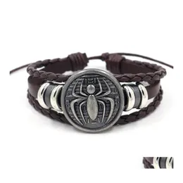 Charm Armbanden Europa Mode-sieraden Retro Heren Lederen Armband Spider Cowe Geweven Kralen Drop Levering Dh05N