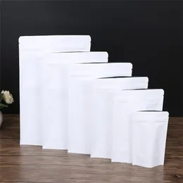 White Kraft Paper Bag Aluminum Foil Stand Up Pouches Recyclable Sealing Storage Bag Package for Tea Coffee Snack