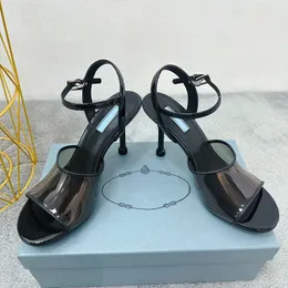 Sandały damskie Slingbacki sukienka designerska patent skóra elegancka przezroczysta szpilka pięta Wysokość 9cm Sandały na imprezę buta ślubna klasyczny srebrny pantofel