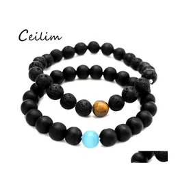 Fili di perline Moda Lava Bracciale da uomo Pietre naturali semipreziose Onice Ematite Perline Fatti a mano Salute Gioielli elastici Fit Holi Otv2D