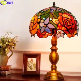 Lampy stołowe fumat tiffany róża róża wisząca ogród witraże gabinet lampa światło Jade Flower Classical Multi -Color Arts LED LED