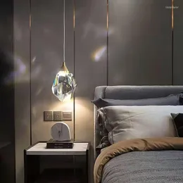 Pendant Lamps Luxury Crystal Bedroom Lights Balcony Ceiling Tricolor Dim Suspension Decoration Bedside Bar Hanging Light