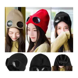 Beanie/Skull Caps Beanies Winter Glasses Hat Cp Ribbed Knit Lens Beanie Street Hip Hop Knitted Thick Fleece Warm For Women Men Drop Dhddl