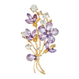 Pins Brooches friends Purple AAA Rinestone Flower For Women Party Office Casual Fashion Brooch Gifts Alloy Jewelry 230202