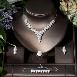 ネックレスイヤリングセットファッションアフリカの女性花嫁ウェディングジュエリー4ピースCubic Zirconia Earring Engagement Party Accessories N-795