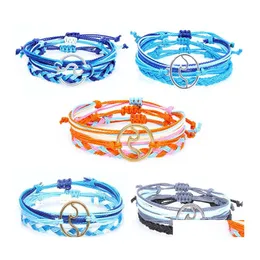 Link Chain 3Pcs/Set Waterproof Wax Rope Handmade Woven Bracelet For Woman Men Lover Fashion Colorf Braided Wave Shape Charm Drop De Otr27