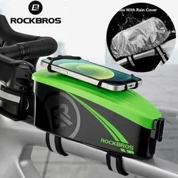 Borse laterali ROCKBROS Ciclismo Supporto per telefono da 6,7 pollici Speciale PC Guscio rigido anteriore per bicicletta con parapioggia gratuito Accessori per borsa da bici 0201