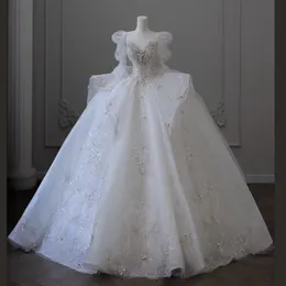2023 Dubai Luxury A Line Wedding Dresses Plus Size Chapel Train Sweetheart Vestido de Novia Appliced ​​Crystal Pärled Bridal Wedding Clows Custom Made Made