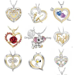 Подвесные ожерелья 9pcs/Set Fashion Sier Love Love Wish Heart Commine Sust Sear