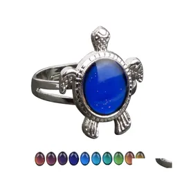 Band Rings Turtle Mood Ring Color Change Emotion Feeling Temperature Control Women Drop Delivery Jewelry Dh7Th