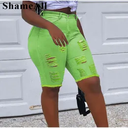 Damen-Shorts, sexy zerrissene Röhrenjeans-Shorts, fluoreszierende, zerstörte Löcher, Stretch-Leggings, kurze Hosen, Denim-Bermudas, Baggy-Torn-Jeggings, 230203