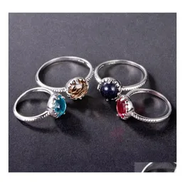 Anillos de banda Compromiso Piedra de arena azul Anillo de cobre chapado en plata Entrega directa Joyería Dh0Lt