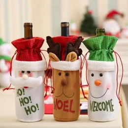 Juldekorationer tecknad film Santa Elk Snowman Wine Bottle Cover Bag middag Xmas Table Decor Cute Gift