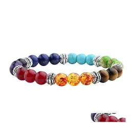 Fili di perline Braccialetti di pietra naturale di lava nera per le donne 7 Chakra Bracciale di guarigione Preghiera Nce Perline Stretch Yoga Reiki Gioielli D Otcj0