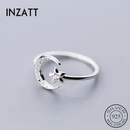 Solitaire Ring Inzatt Real 925 STERLING Gümüş Parlak Zirkon Ay Yıldızı Büyüleyici Kadınlar İçin Ayarlanabilir Düğün Romantik Güzel Takı Hediyesi Y2302