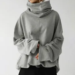 Women's Hoodies Sweatshirts S-5XL Size Women Gray Turtleneck Sweatshirt Tracksuit Sports Autumn Winter Casual Loose Jumper Long Pullovers 230202