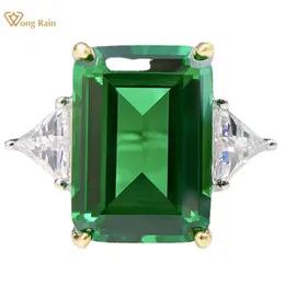 Solitaire Ring Wong Rain 925 Sterling Gümüş Emerald Kesme 10*14 mm Yaratılan Moissanit Nişan Kadınlar İçin Lüks Güzel Takı Hediyesi Y2302