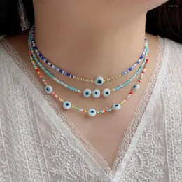 Choker etniczny vintage akrylowe koraliki naszyjnik dla kobiet oko złego wisiorka naszyjniki żeńskie biżuterię dar collier