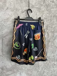 2023 New Hooters Shorts Men Casablanca Print Summer Beach مجموعة شورتات حريرية فضفاضة مصممة فاخرة حريرية زلق زلق غير رسمية الولايات المتحدة SIZ293L