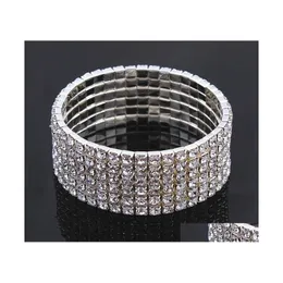 Bangle Fashion 16 Row Bracciale tennis in cristallo bianco da sposa elasticizzato tono argento ideale per bracciali gioielli consegna goccia di nozze Otby0