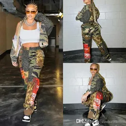 Casual Designer Woman Camouflage Pants Print High midje Slim Loose Camo Jogger Byxor