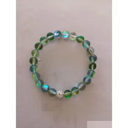 Perlen Frauen Stretch Stein Armband Meerjungfrau Glas Mondstein Armbänder mit Strass Natürliche Größe 8mm Schmuck Für Geschenke Drop Liefern Dh2Ze