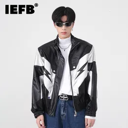 Mensjackor IEFB JACKE Bär Autumn Winter High Stand Collar Axel POLDED PU LEATH COER CONTRAST Color Fashion 230203