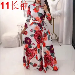 Sıradan Elbiseler Leosoxs Bahar Sonbahar Seksi O Boyun Boş Out Kadın Elbise 2023 Moda Bohemia Çiçek Baskı İmparatorluk Ladies Midi Artı Boyut