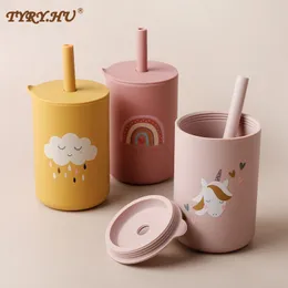 Utensílios de pratos de xícaras de copos 150 ml de silicone bebê alimentação portátil Drinkwares com canção de teatro Aprendizando para crianças de lanches de armazenamento BPA grátis 230203