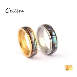 Cluster Rings Shellhard Abalone Shell Stainless Steel Finger Wedding Bands For Men Women Comfort Fit Size 612 Lovers Couples Ring Wh Ot7Kx