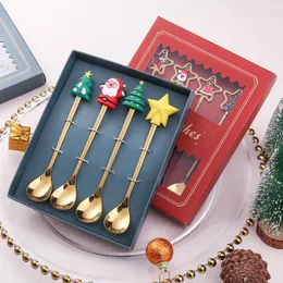 Dinnerware Sets 6PCS/4PCS Christmas Gift Cutlery Spoon Fork Set Elk Tree Decoration Dessert Fruit Coffee