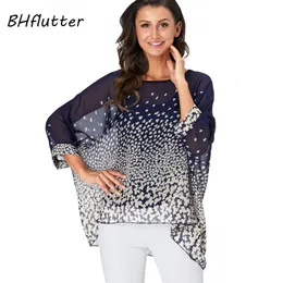 レディースブラウスシャツbhflutter 4xl 5xl 6xlプラスサイズのブラウス女性シックな花柄のシフォンセクシーな肩の夏のトップスチュニック230203