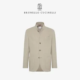 Homens de lã casacos Brunello Casual Cucinelli Jacket Khaki Casa de manga comprida colar