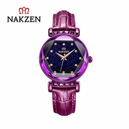 Zegarek na rękę Nakzen skórzane kobiety zegarki Waterproof Diamond Brance Watch Mash