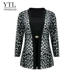 Womens Blouses Shirts YTL Women Chic Leopard Blouse for Work Plus Size Fashion Patchwork Slim Shirt Long Sleeve Autumn Spring Tunic Tops Blusas H414 230203