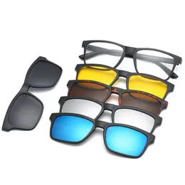 النظارات الشمسية Hjyfino 5 Lenes Magnet Clip عاكسة على نظارات مقطع الرجال مستقطب مخصص Prescripti Myopia 230203