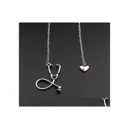Naszyjniki wisiorek stetoskop pielęgniarki łańcuchy doktoranckie kreatywne serce miłość naszyjnik upuszczenie biżuterii wisiorki dhaf4