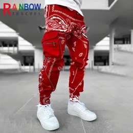 Calças masculinas RainbowTouches Cargo Sortpants Mens zípeis de bolso Bandana Pattern Fabric Running Troushers 230203