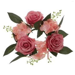 Dekorativa blommor kransringar blomma ring kransar hållare bord mittstycken rosblommor mini bröllop konstgjord advent votiv dekor