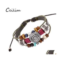 Cadeia de link Trendy Mtilayer Leather Bracelet Sun Charms Breads Bracelets tran￧ados para homens mulheres vintage punk j￳ias de pulseira wh wh otdye