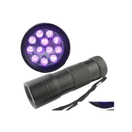 Torches 12Led Uv Flashlight Torch Light 395Nm Tra Violet Blacklight Lamp Battery For Marker Checker Detection Drop Delivery Lights L Dhcr0