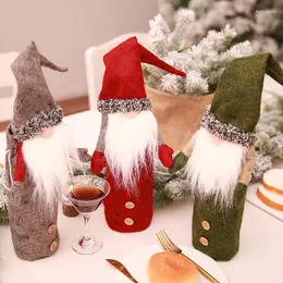 Christmas Decorations 1PC Bottle Cover Bags Merry Party Embroidery Elderly Doll Xmas Dinning Room Home Decor Gift