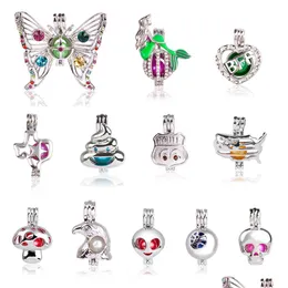 Pendant Necklaces Butterfly Mermaid Plated Sier Color Heart Mushroom Shape Rhinestone Cages For Pearls Beautif Women Handmade Jewler Dhekh