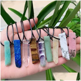 Anhänger Halsketten Irregar Quarz Pendum Naturstein Halskette Amethyst Amazonit Citrines Lapis Rosa Kristall Seil Kette Dro Dhgarden Dhmp2